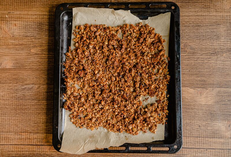 A bowl of Nonna's Granolas small-batch granola with fresh fruit