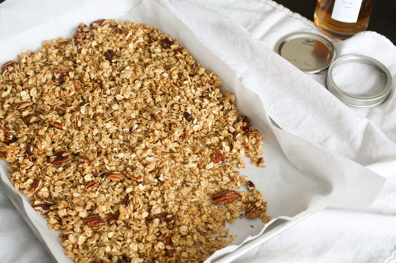 Jars of granola wrapped as gifts